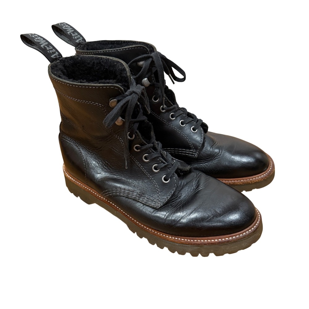 Dr. Martens Daniel Black Leather 7-Tie Fleece Lined Boots Mens 9 Women 10